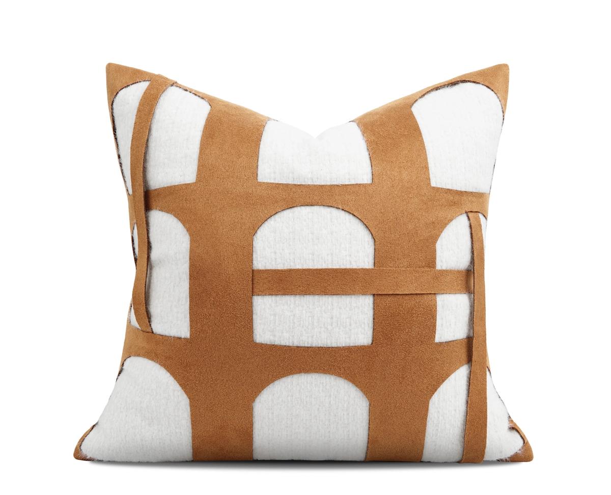 Tan Abstract Panel Cushion Cover