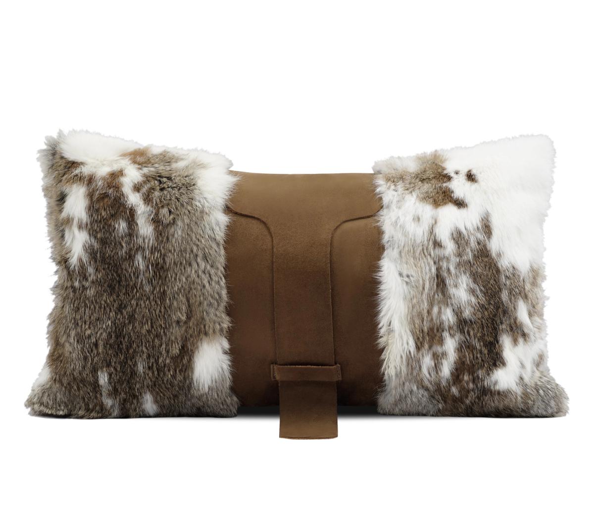 Tan & Cream Faux-Fur Banded Lumbar Cushion Cover