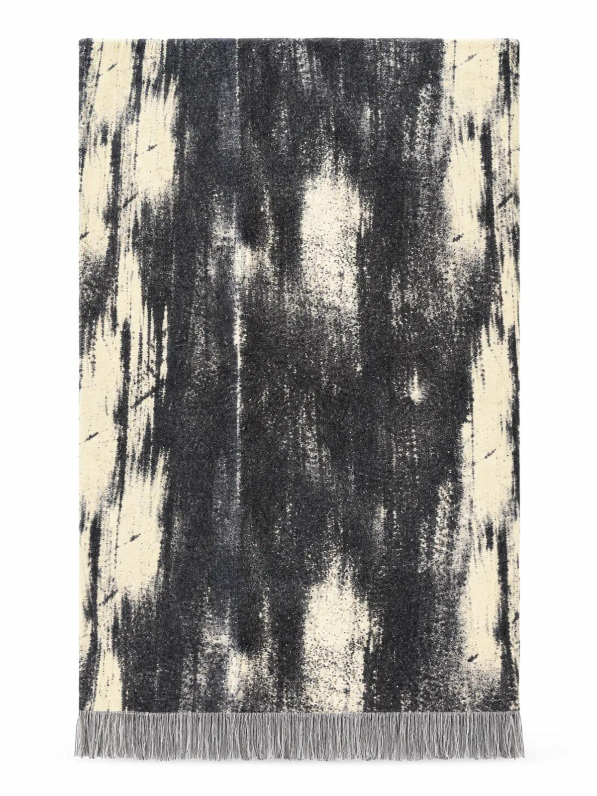 Black Brushstroke Abstract Throw with Fringe