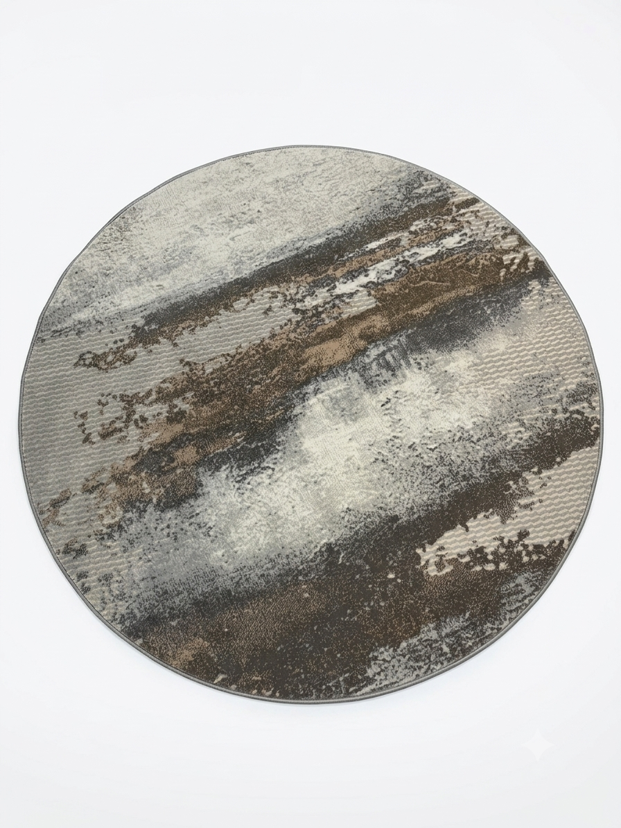Earthen Wash Round Rug — Greige & Ivory Distressed