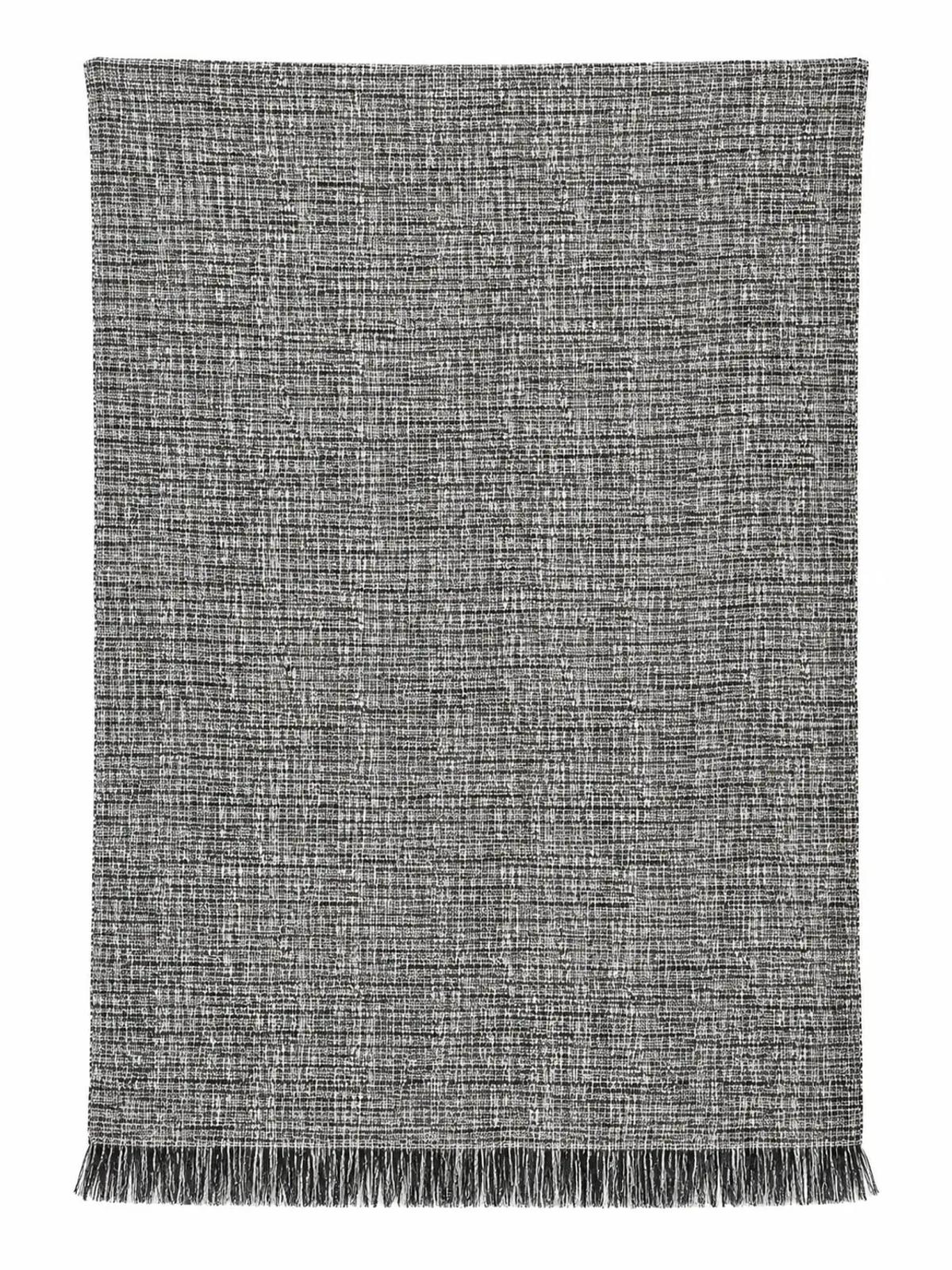 Black & Ivory Speckled Tweed Throw with Fringe