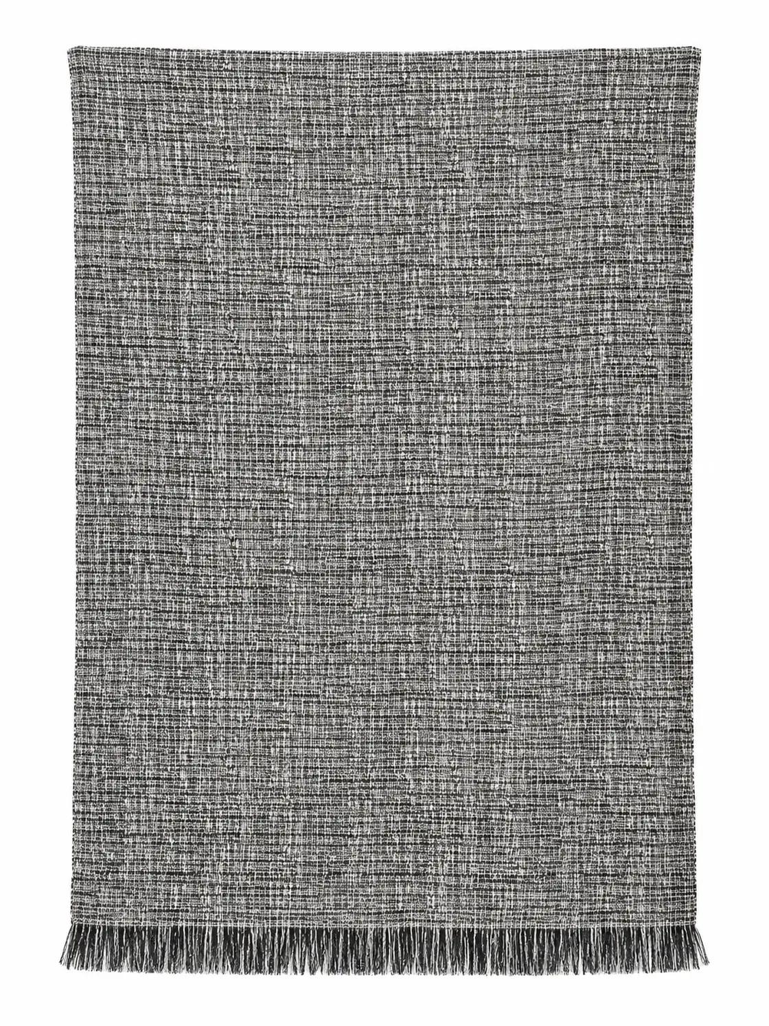 Black & Ivory Speckled Tweed Throw with Fringe