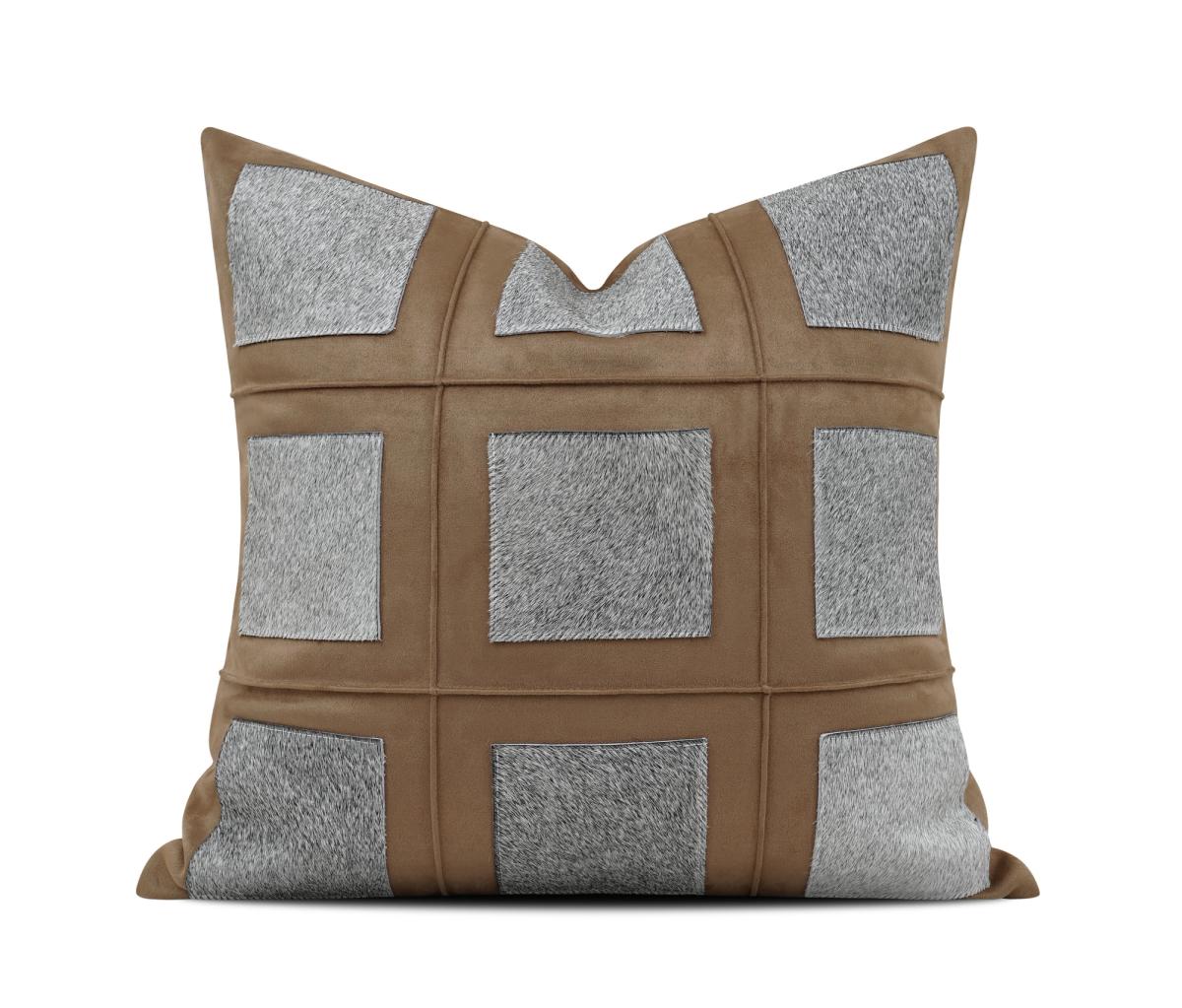 Cream & Brown Grid Colour-Block Cushion Cover