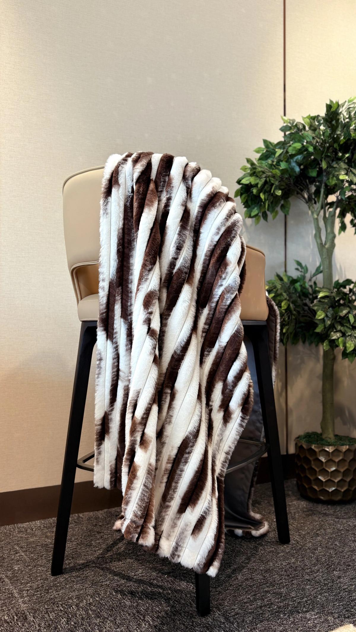 Cream & Chocolate Streak Faux-Fur Throw