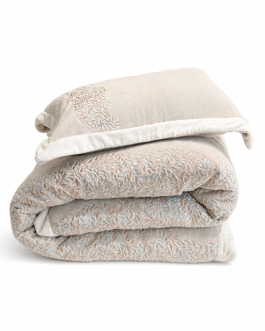 Ivory Embroidered Border Quilted AC Comforter Set — King