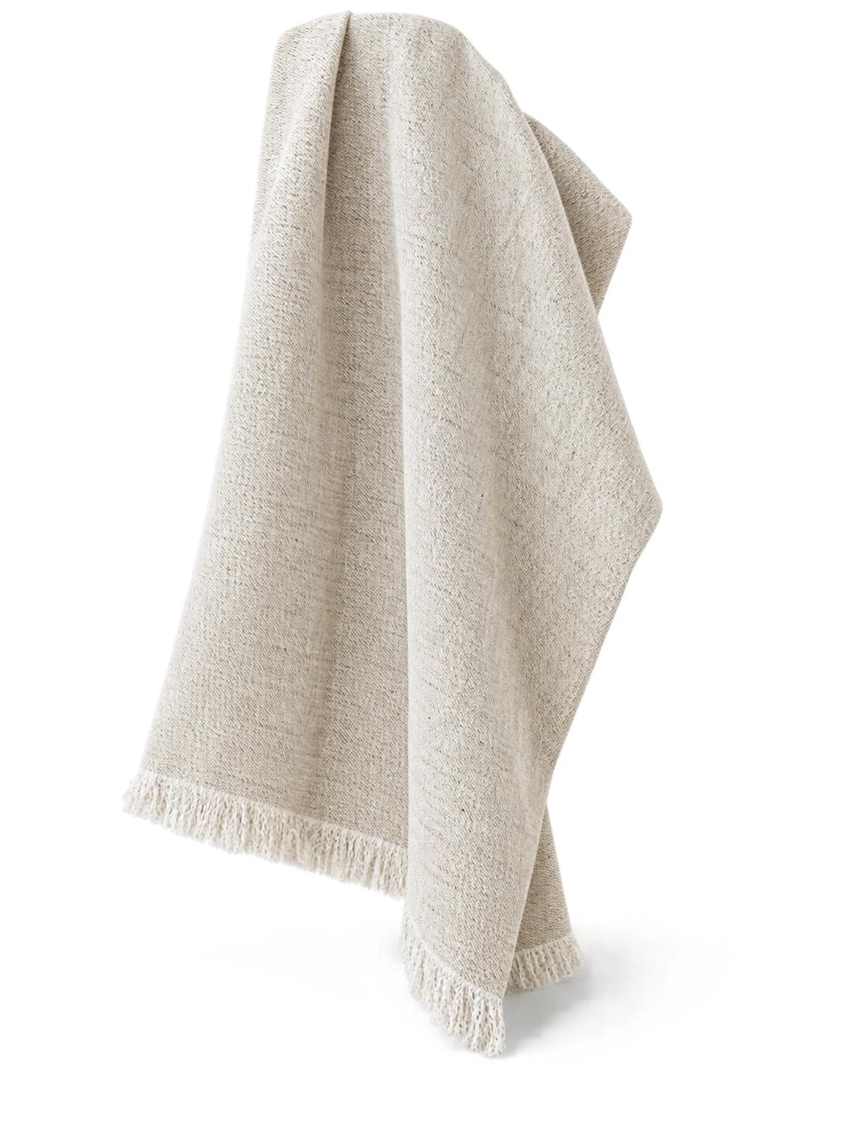 Oatmeal Flecked Twill Throw with Fringe