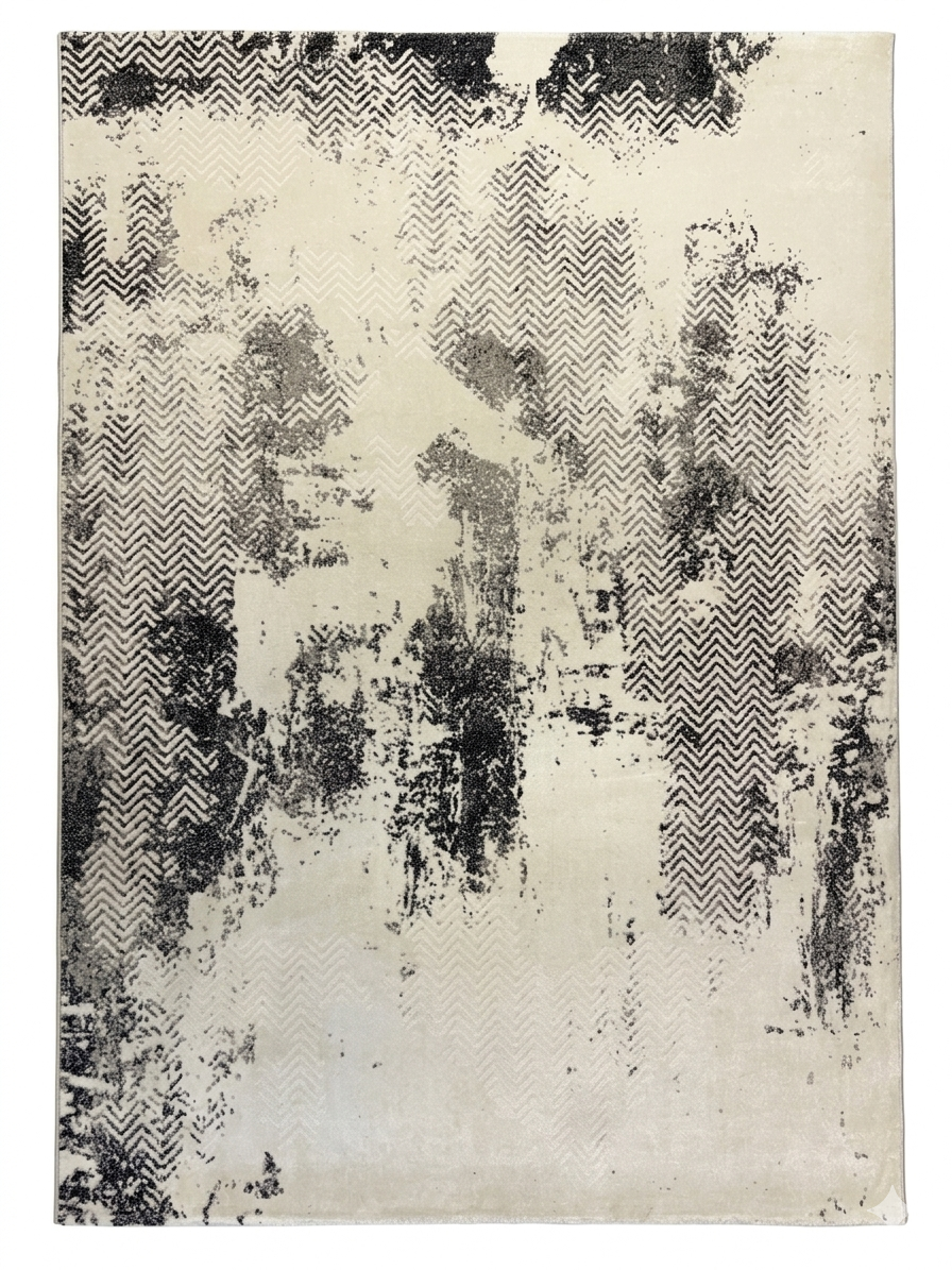 Distressed Fresco Rug — Cream & Charcoal Abstract