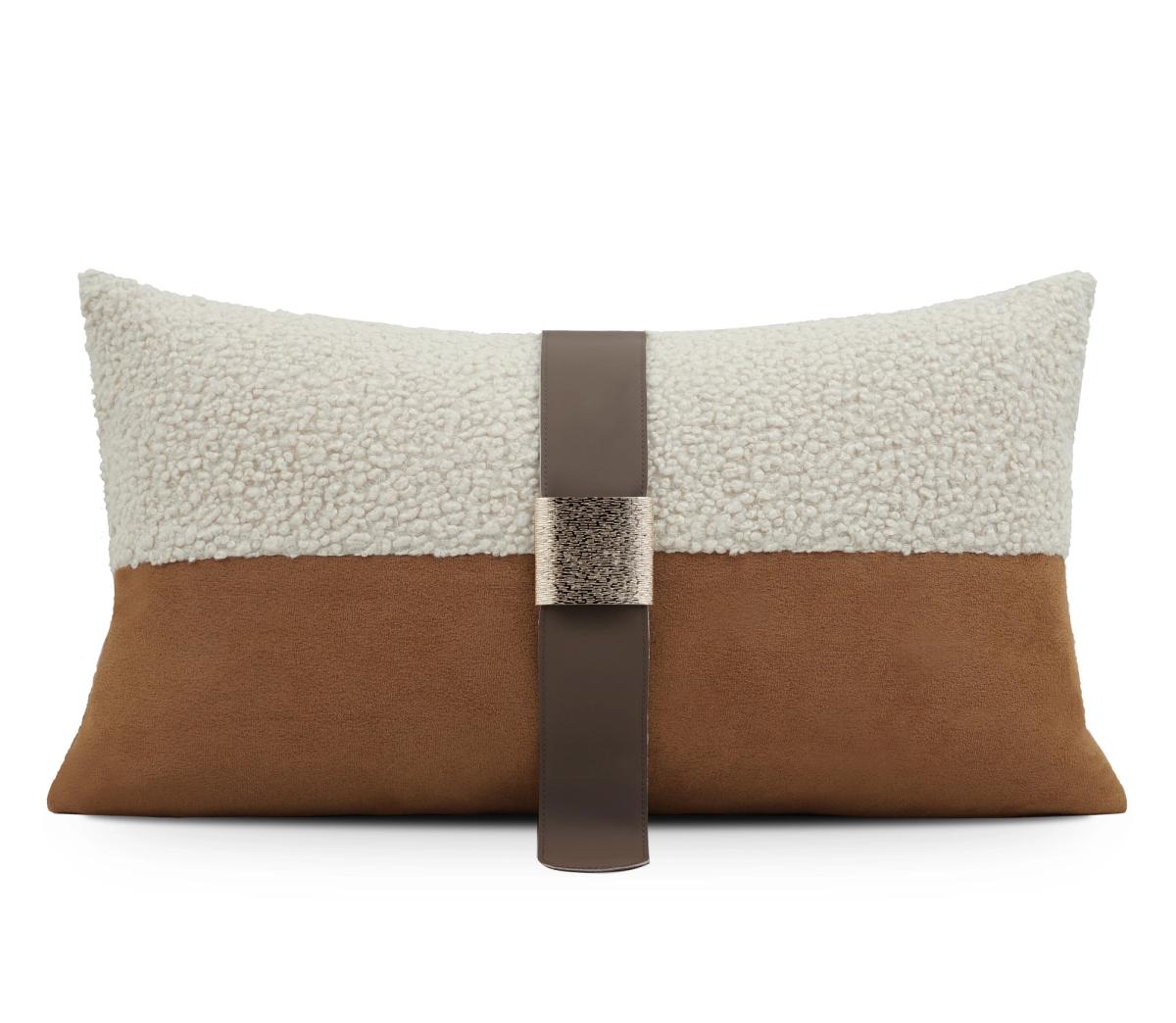 Tan Faux-Leather Buckle Lumbar Cushion Cover