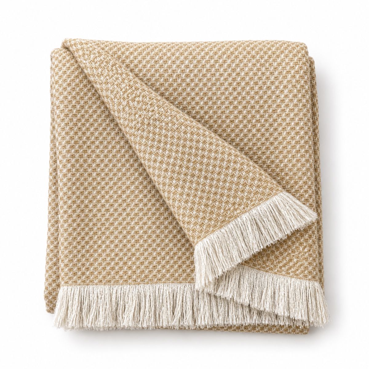 Ochre & Ivory Checked Weave Throw with Fringe
