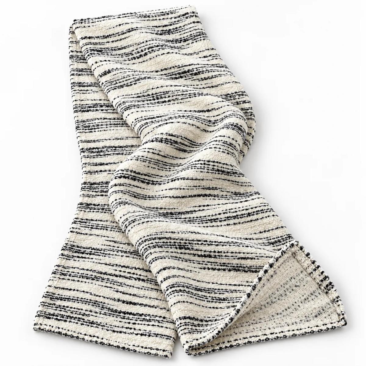 Black-Flecked Striped Bouclé Throw — Ivory