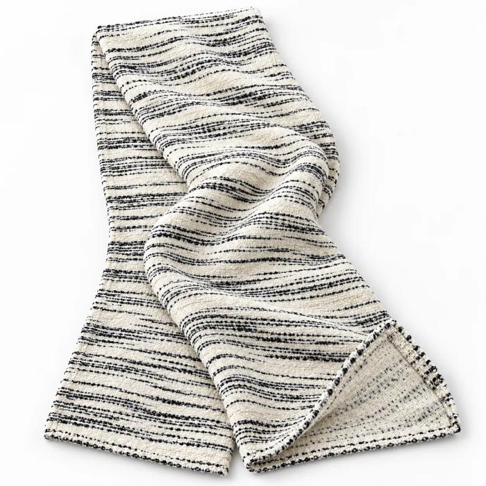 Black-Flecked Striped Bouclé Throw — Ivory
