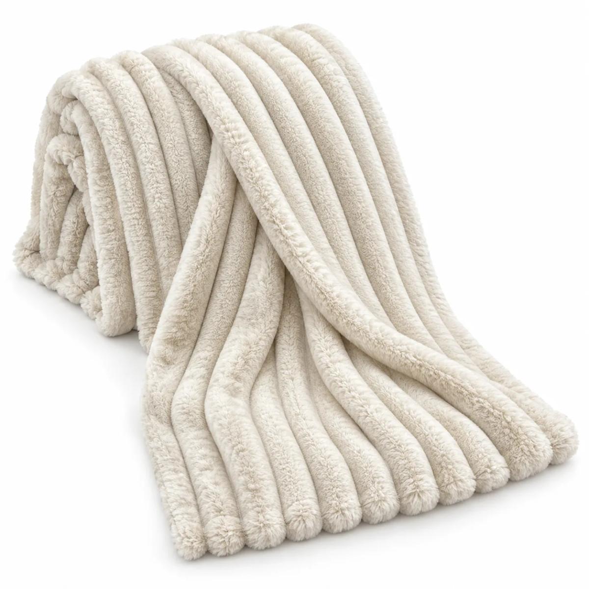Ivory Channel-Quilted Plush Throw
