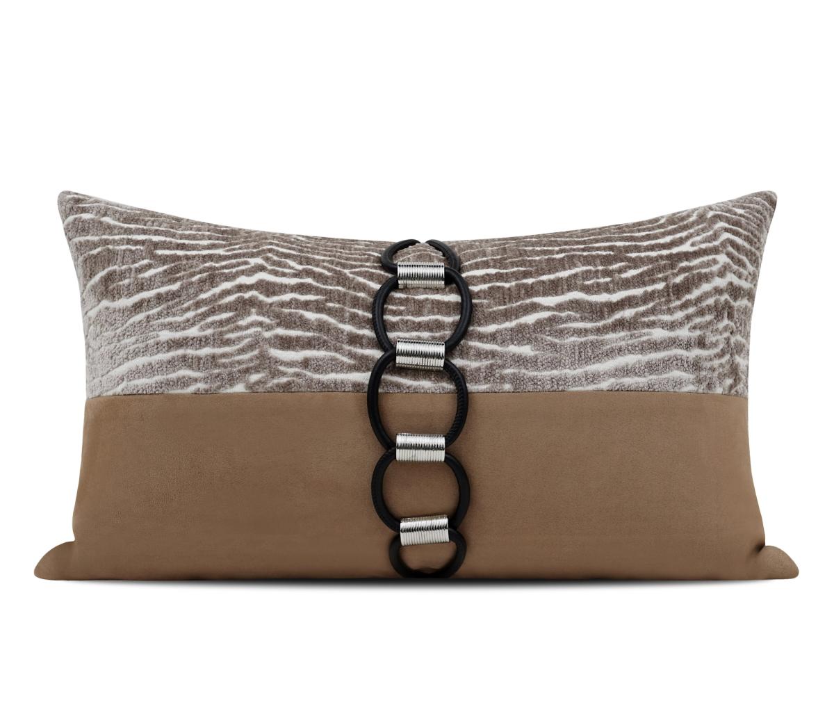 Tan Faux-Leather Inlay Lumbar Cushion Cover