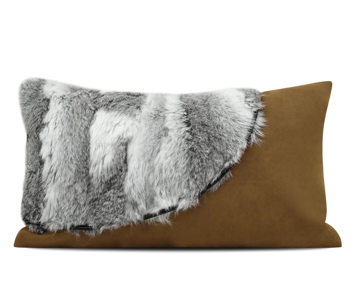 Brown & White Faux-Fur Lumbar Cushion Cover