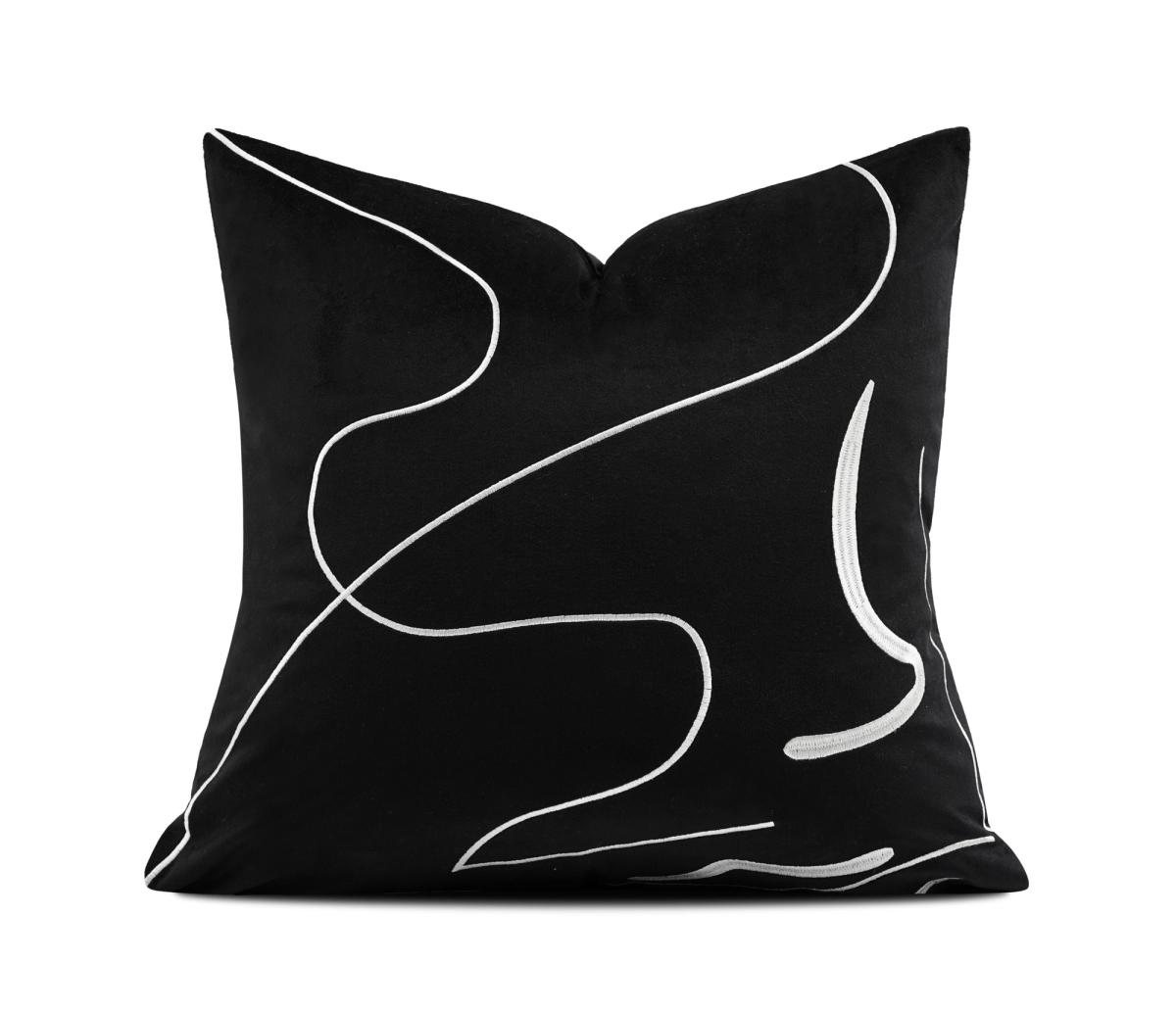 Black Line-Art Abstract Cushion Cover