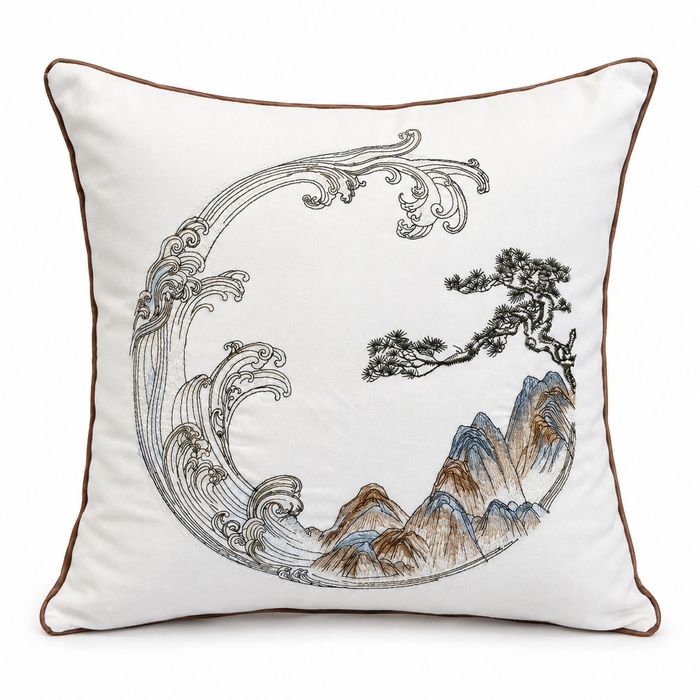 Ivory Landscape Scroll Cushion