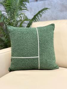 Dark Green & White Banded Cushion Cover