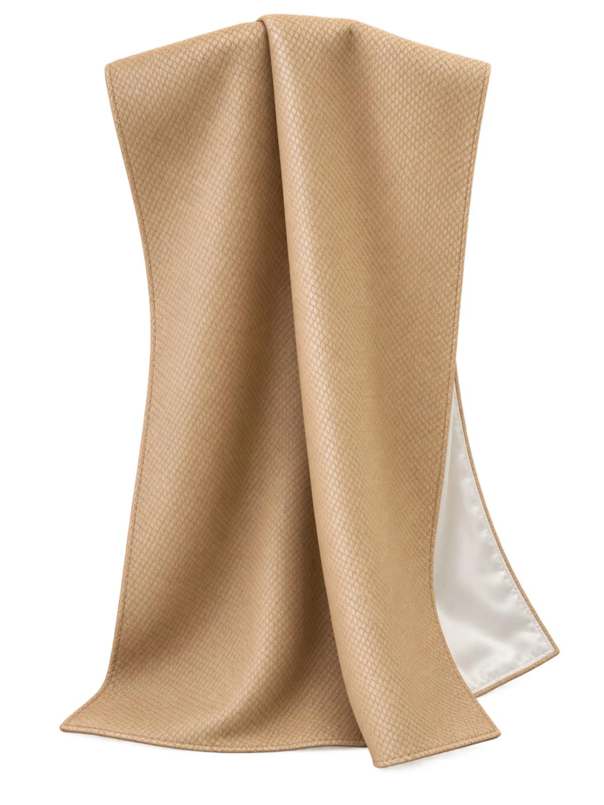 Camel Diamond-Weave Throw in Faux Leather