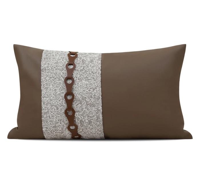 Brown & Cream Colour-Block Lumbar Cushion Cover