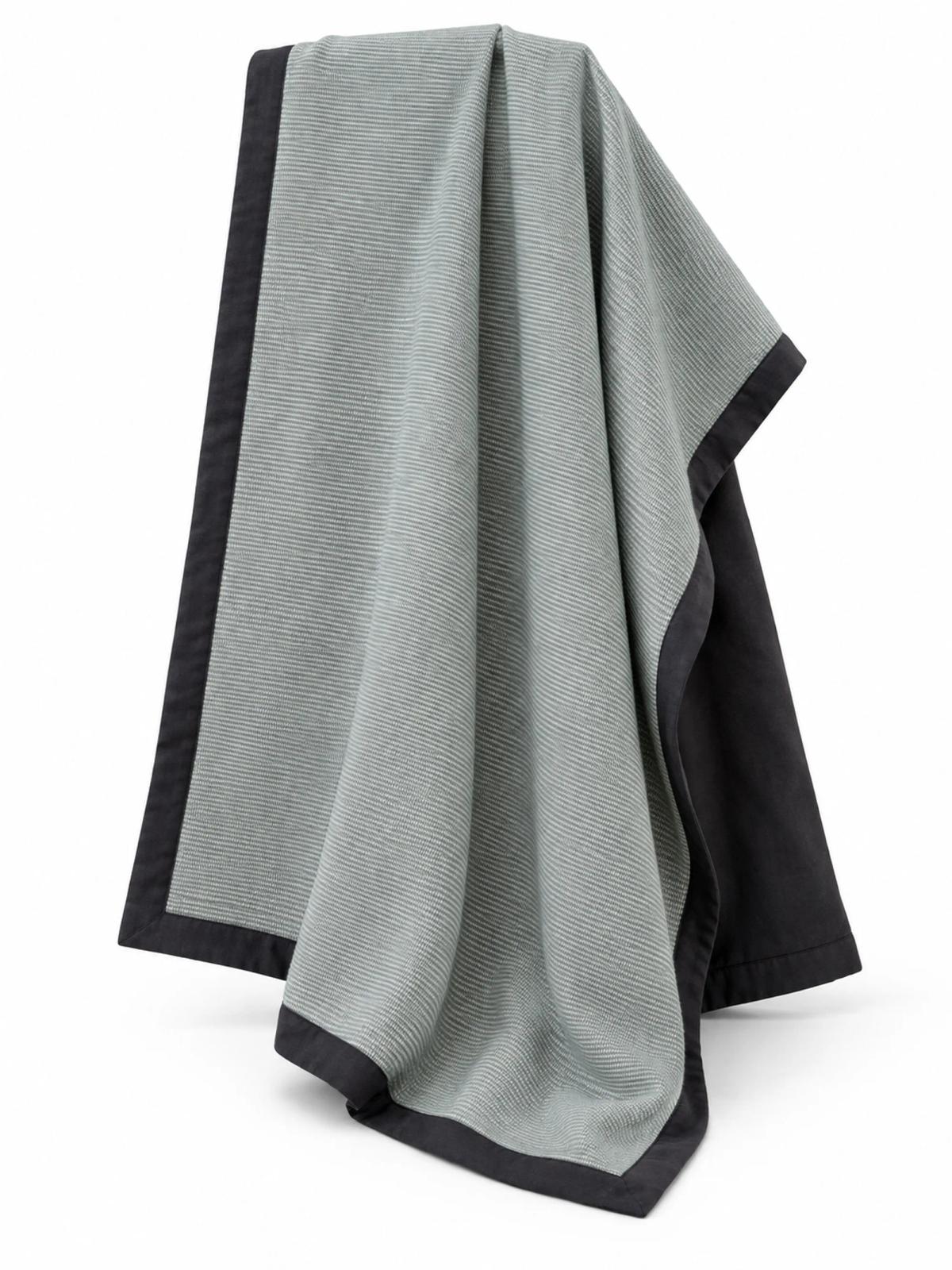 Sage Grey Fine-Rib Throw with Charcoal Border
