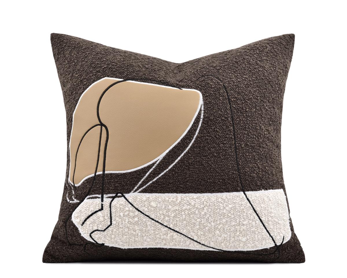 Dark Boucle Figure Line-Art Cushion Cover