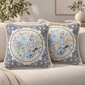 Blue Floral Scroll Frame Cushion