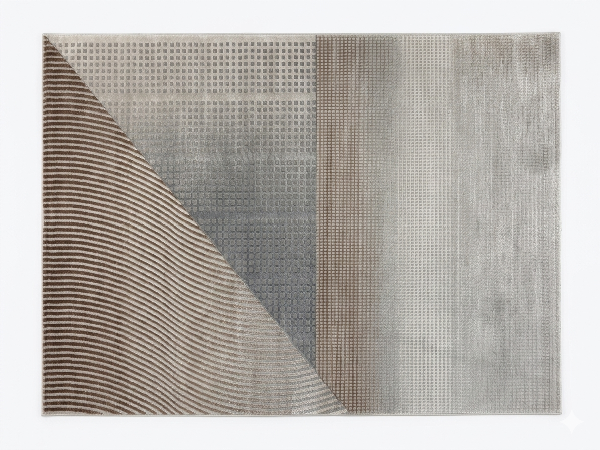 Diagonal Corduroy Rug — Rust, Cream & Grey Geometry