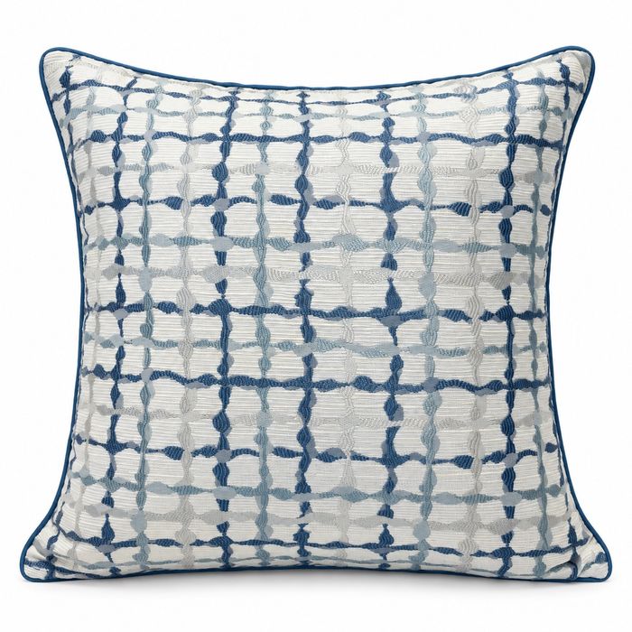 Ivory & Blue Watercolour Grid Cushion