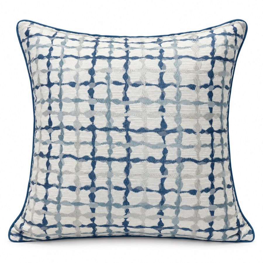 Ivory & Blue Watercolour Grid Cushion