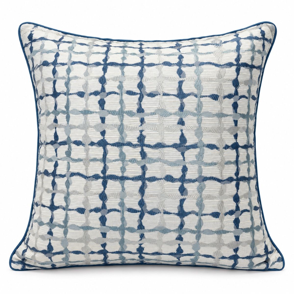 Ivory & Blue Watercolour Grid Cushion