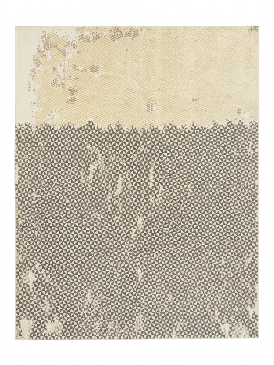 Graphic Split Rug — Ivory Top with Grey Honeycomb Bottom