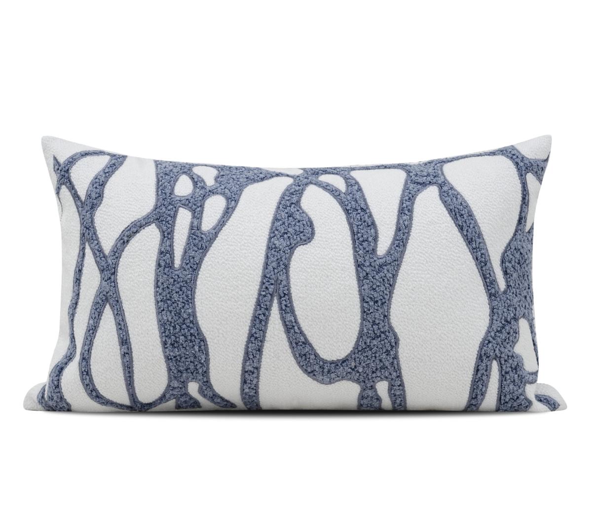 Ivory & Blue Ikat Lumbar Cushion Cover