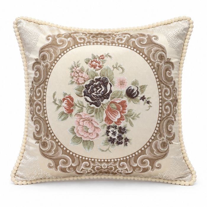 Taupe Rose Medallion Cushion