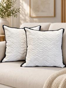 Ivory Wave Cushion with Black Border