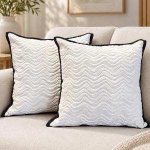 Ivory Wave Cushion with Black Border