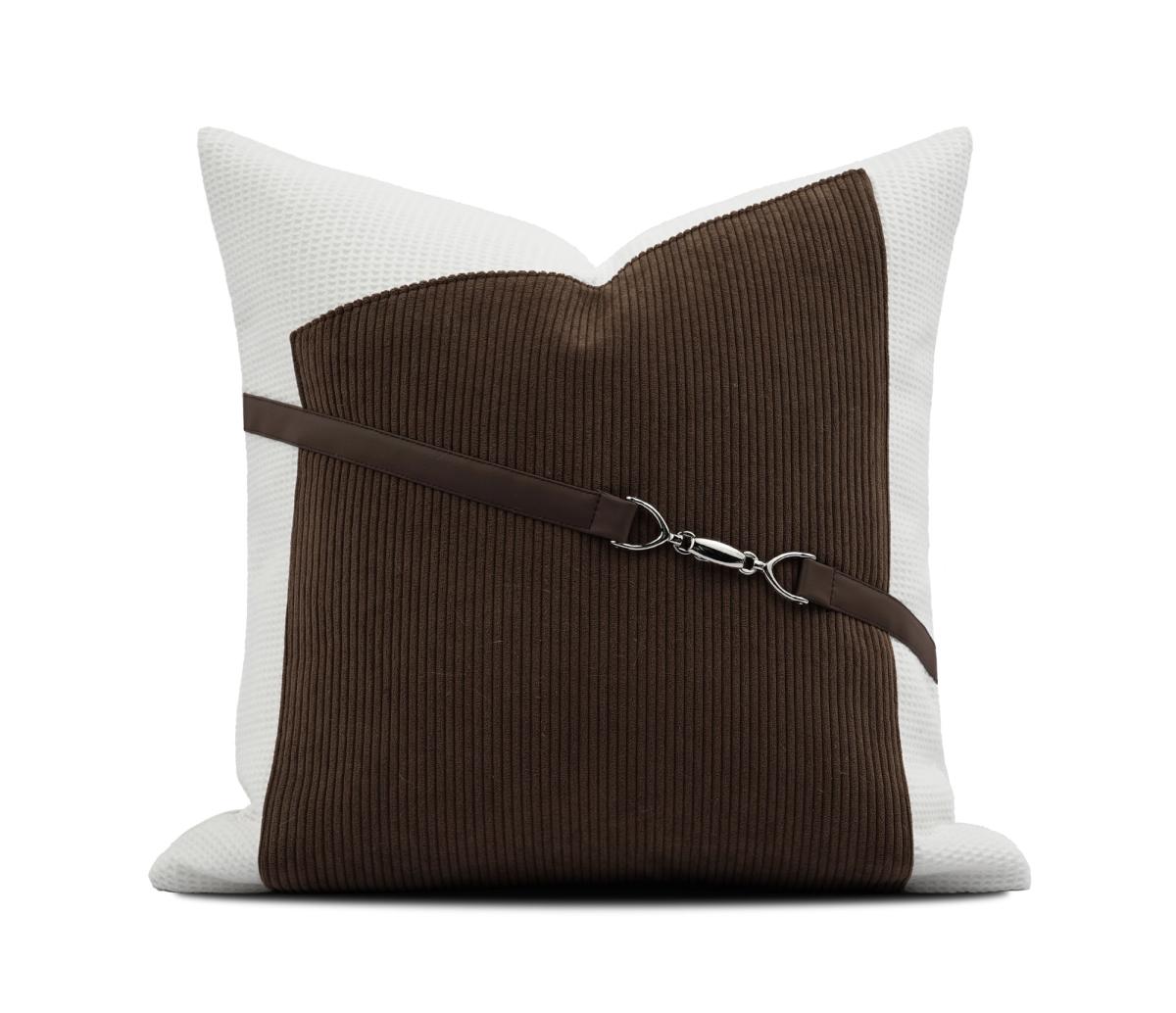 Brown & White Colour-Block Cushion Cover