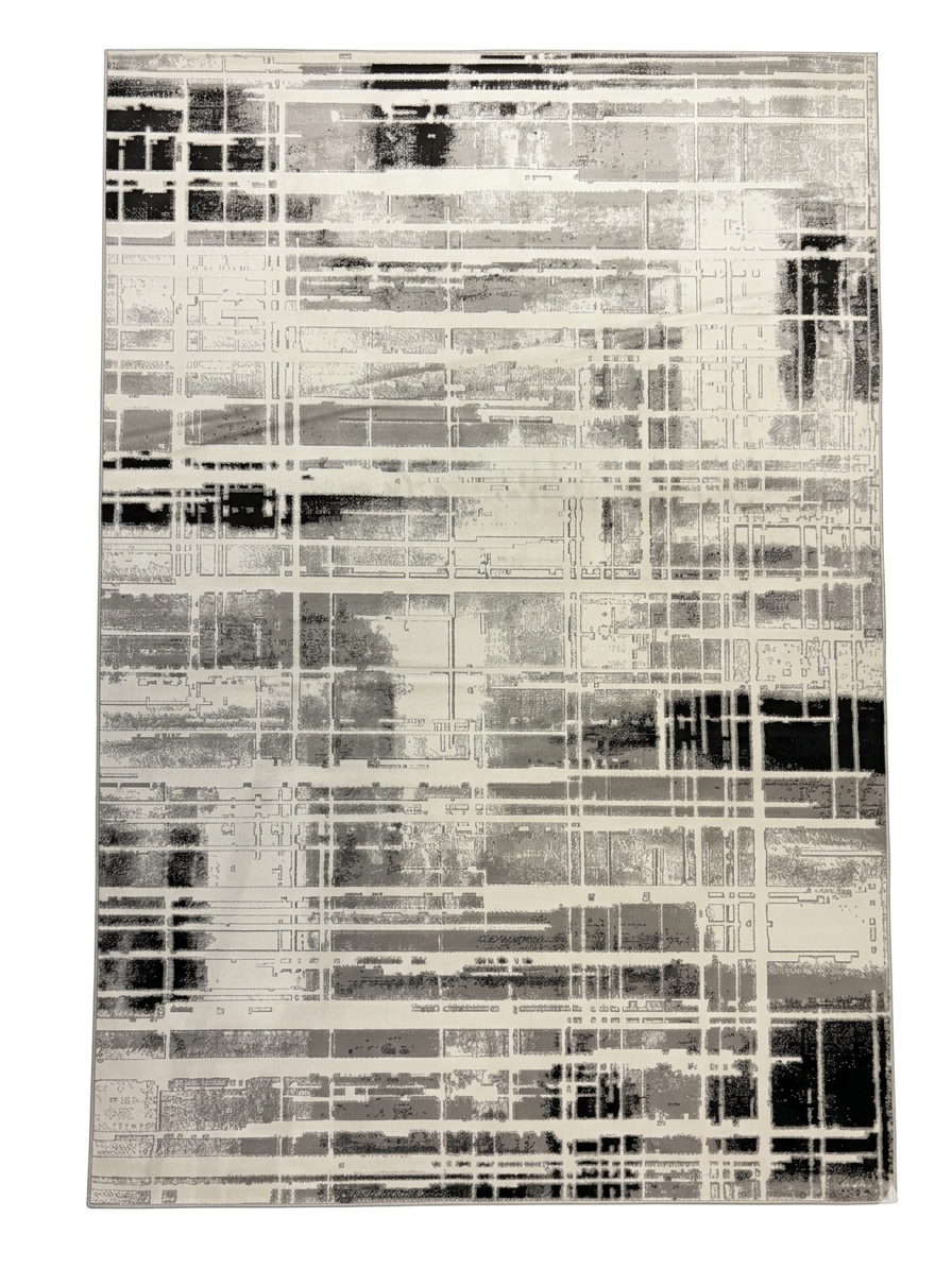 Brushed Stripe Rug — Cream with Charcoal Distressed Bands
