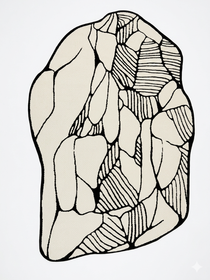 Organic-Shape Pebble Rug — Black Outline on Cream