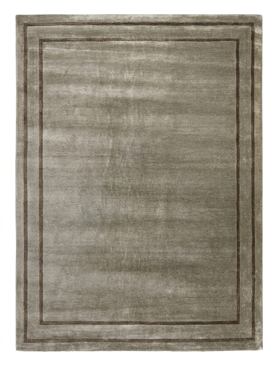 Framed Solid Rug — Taupe with Brown Double-Line Border
