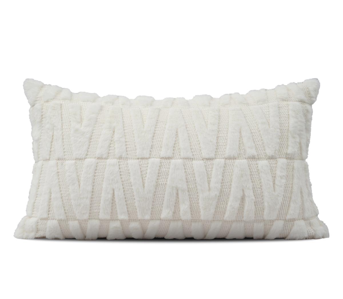 Ivory Ruched Faux-Fur Lumbar Cushion Cover