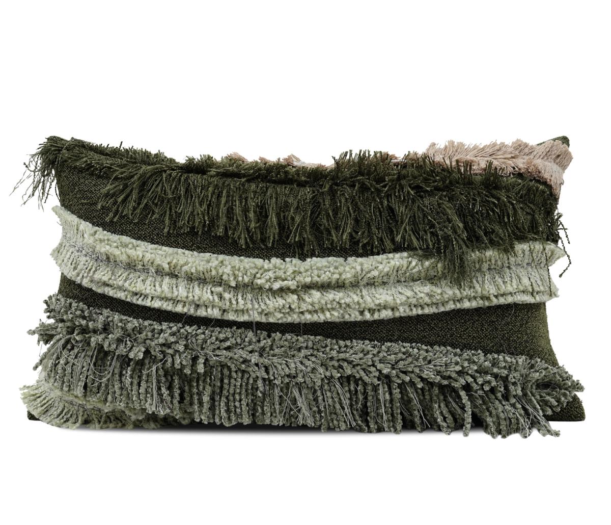 Sage Fringed Texture Lumbar Cushion Cover