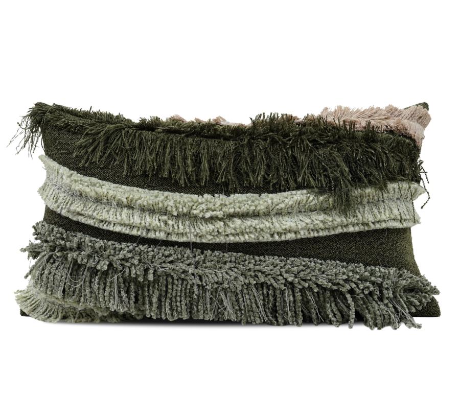 Sage Fringed Texture Lumbar Cushion Cover