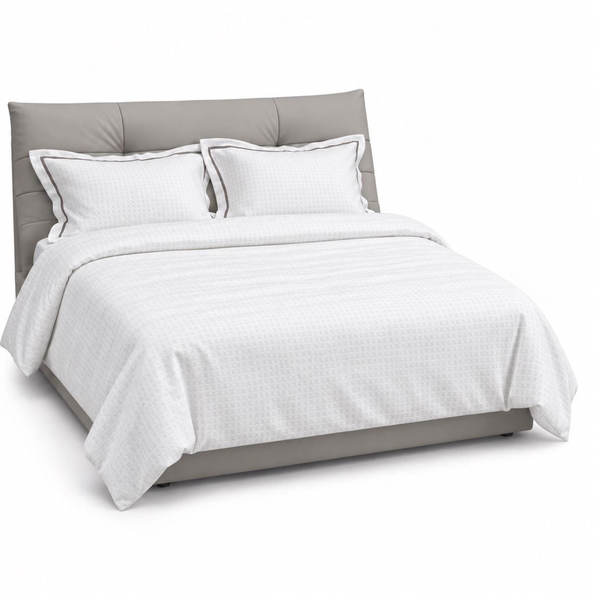 Ivory Waffle Duvet Cover Set with Taupe Flange — King