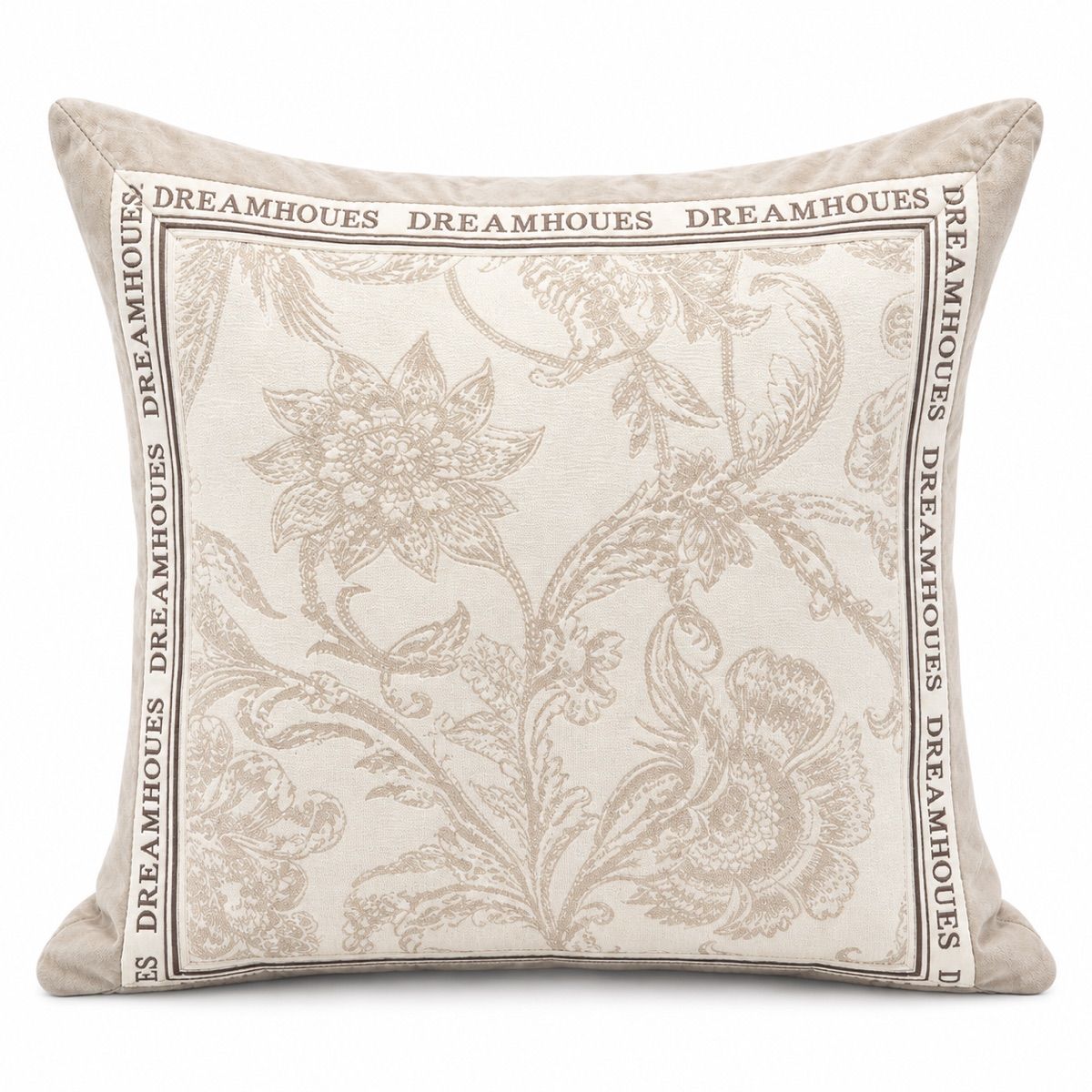 Taupe Botanical Border Cushion
