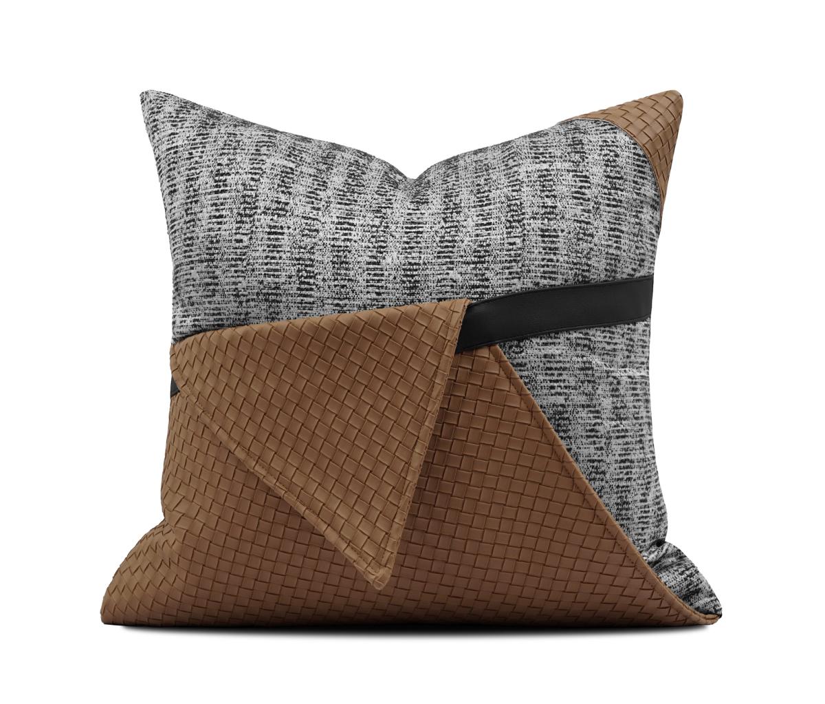Brown & Cream Colour-Block Cushion Cover