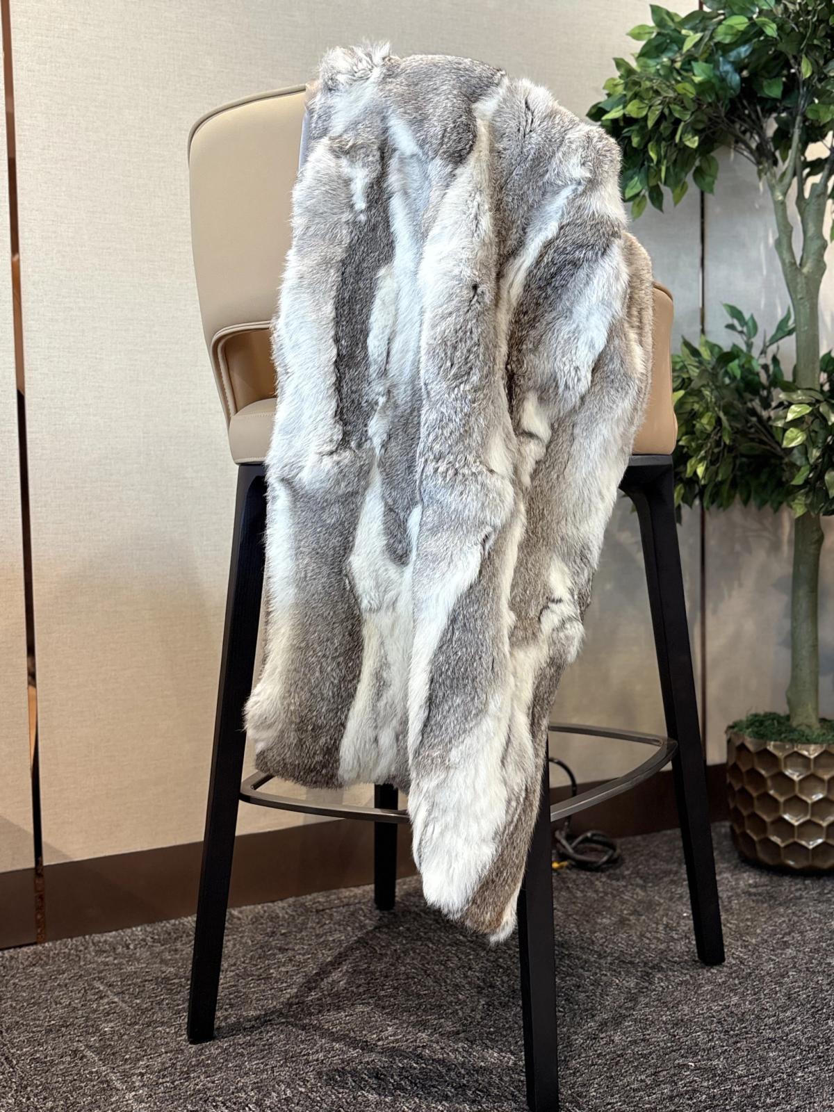 Grey & Cream Patchwork Faux-Fur Throw