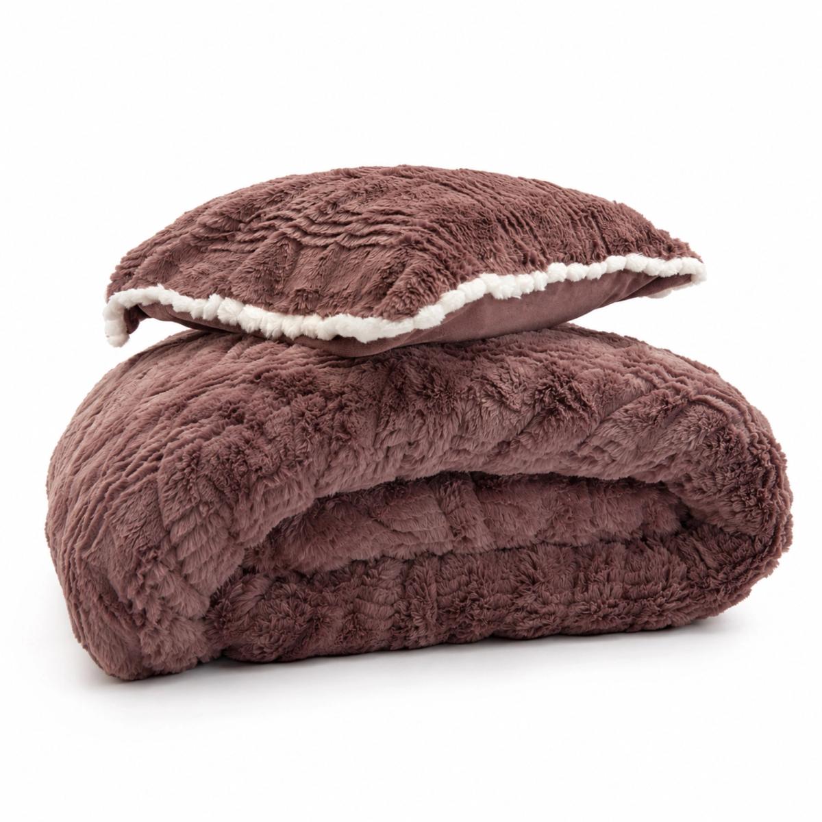 Rosewood Ribbed Faux-Fur AC Blanket Set — King