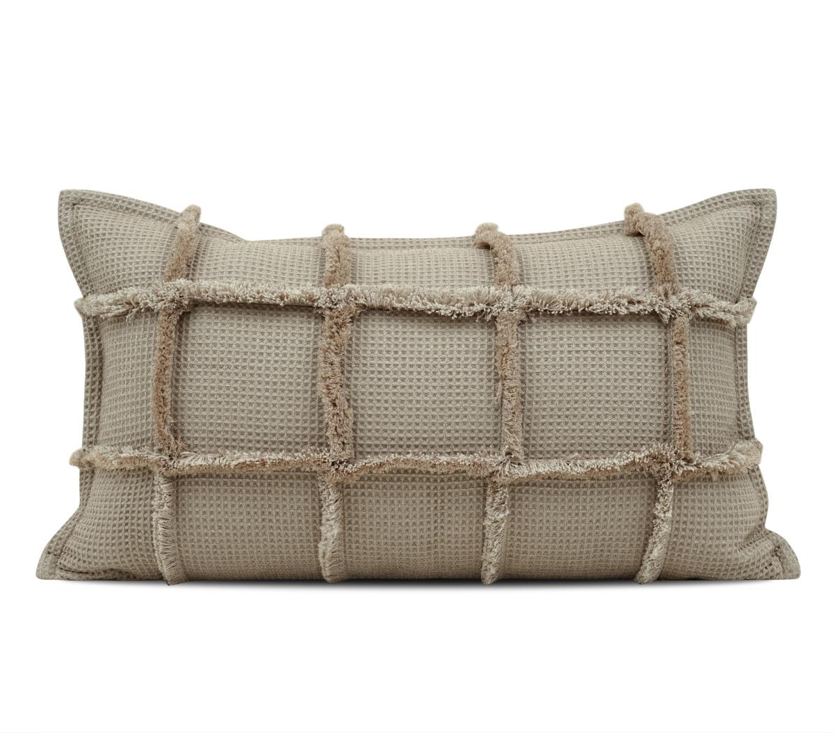 Tan Fringed Texture Lumbar Cushion Cover