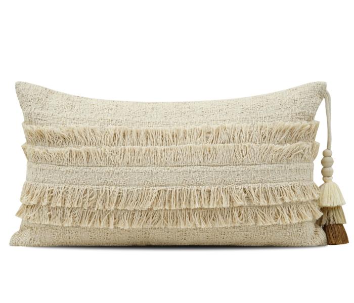 Tan Geometric Weave Lumbar Cushion Cover