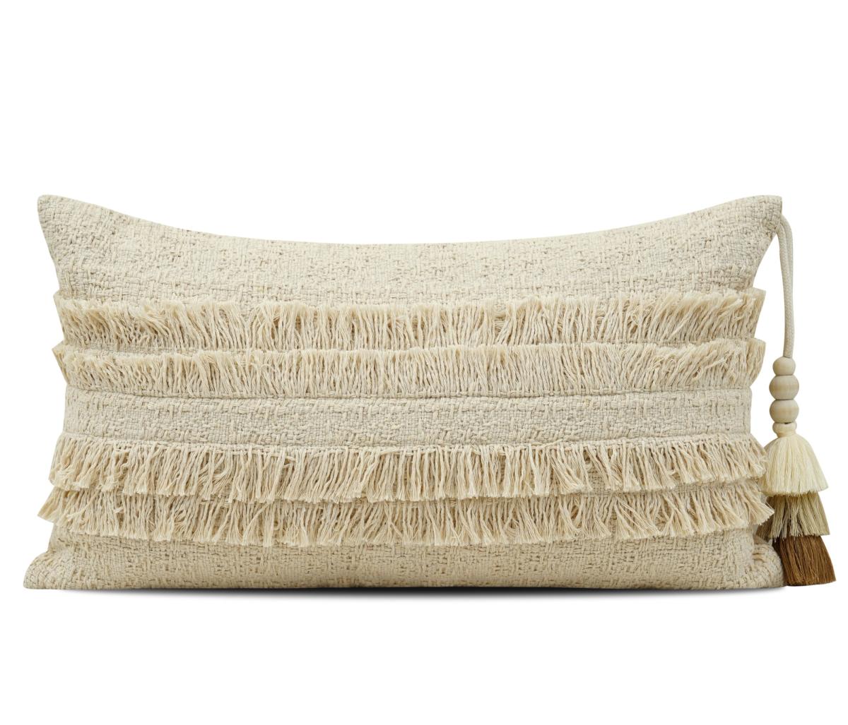 Tan Geometric Weave Lumbar Cushion Cover
